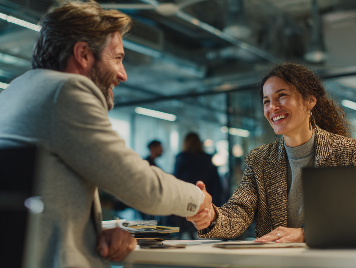 new employee greets the office manager