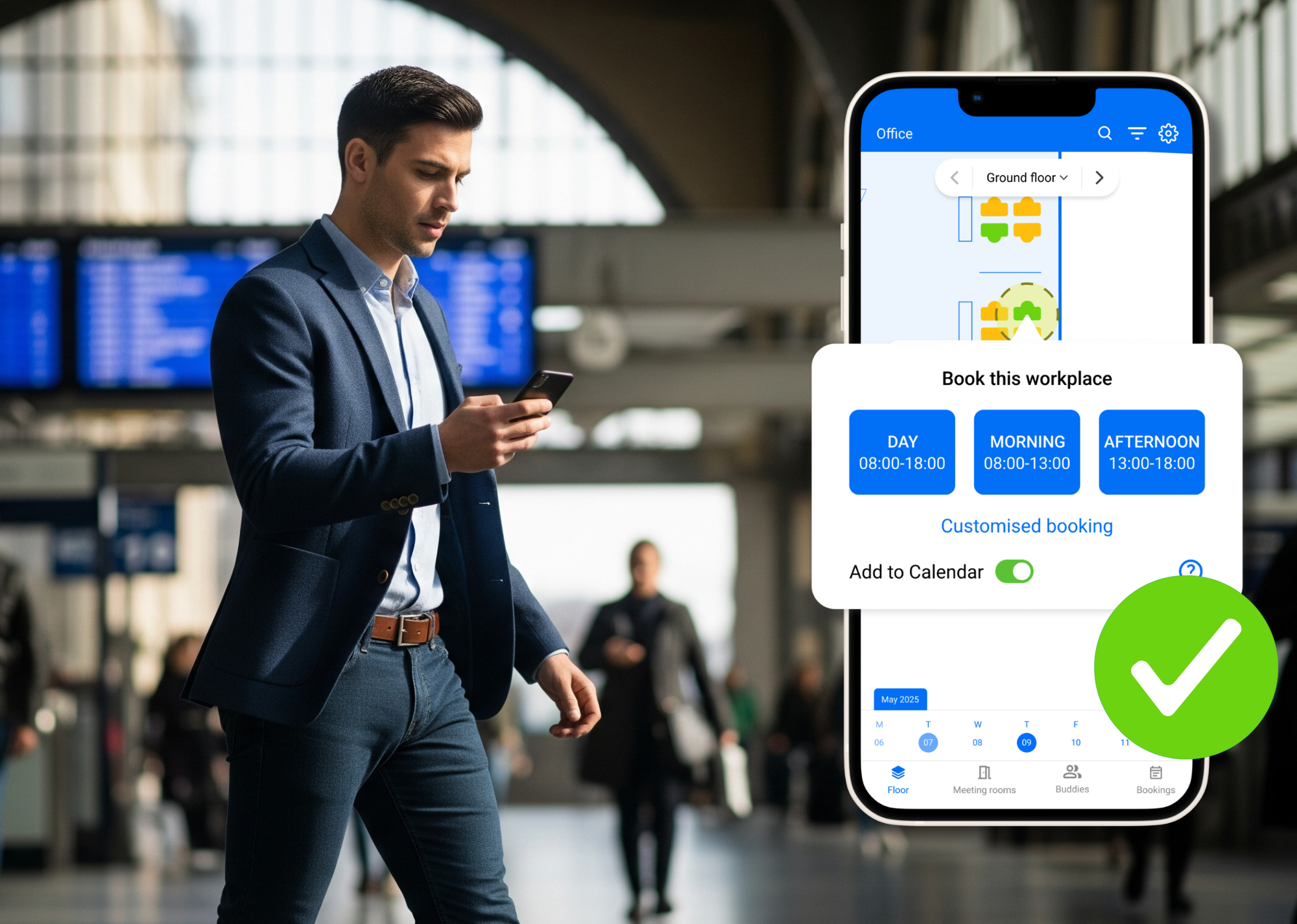 man booking his desk in Flexwhere