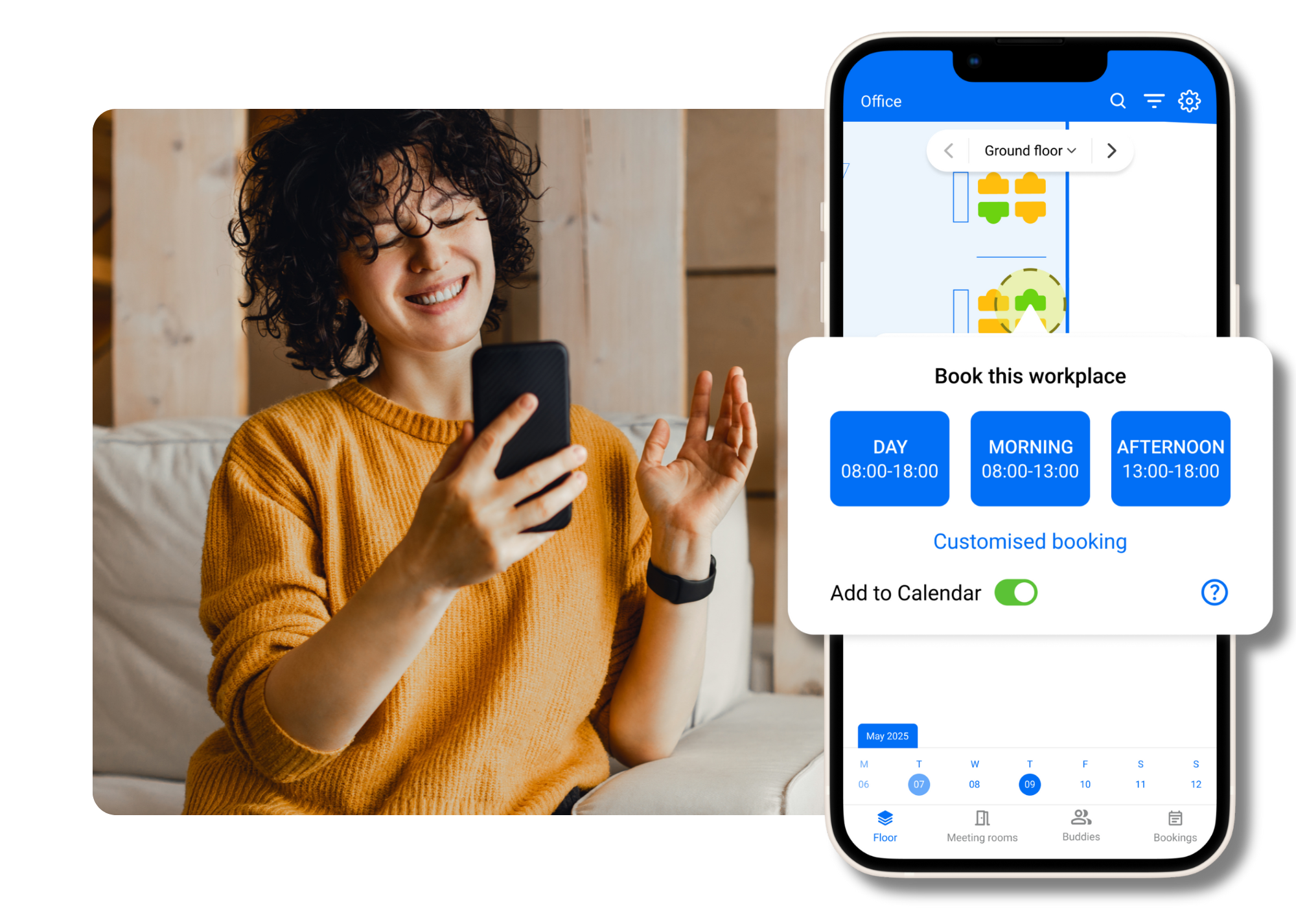woman booking her desk on Flexwhere for mobile